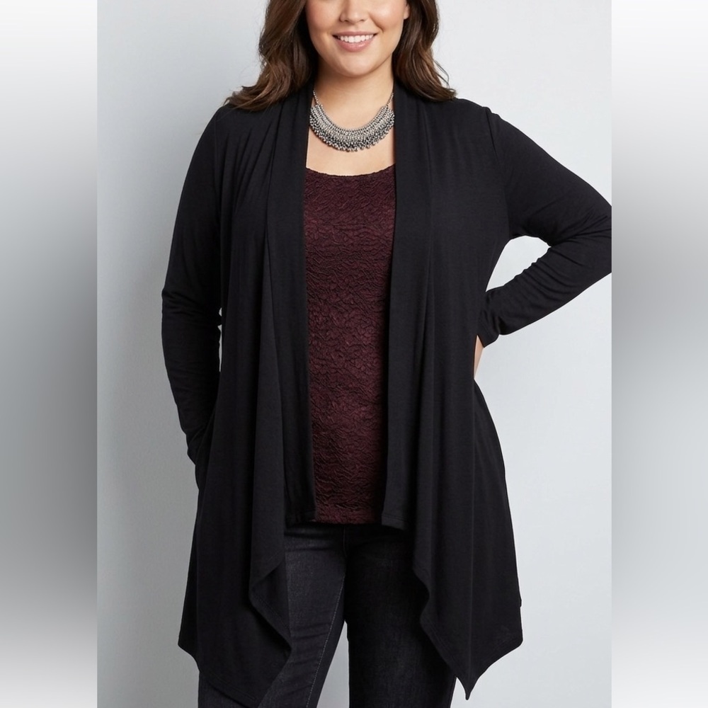 PENNINGTONS Black Metallic Red Fooler Top Attached Jacket 1X